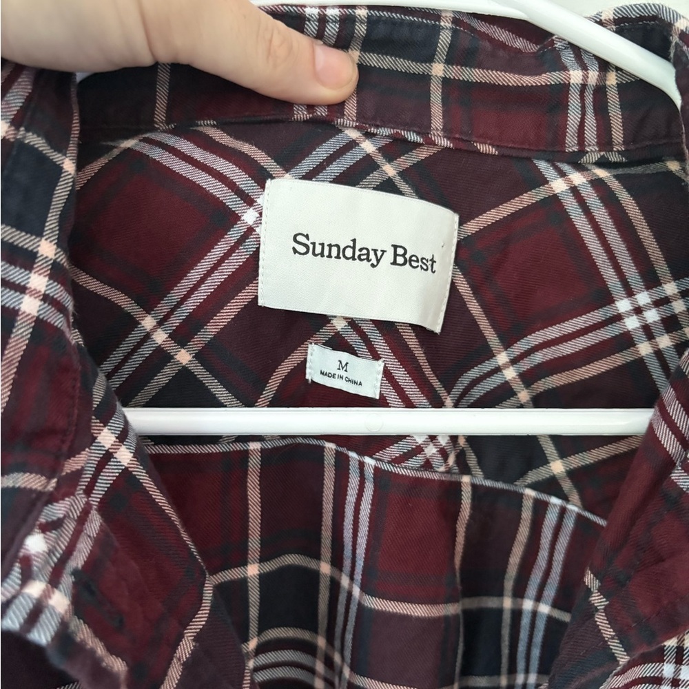 Sunday Best Aritzia Poppy Shirt Ada Spiced Burgundy Black Plaid, Size Medium M - Picture 3 of 14